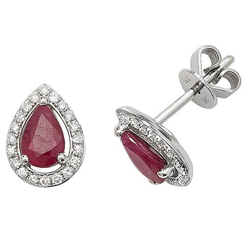 Ruby & Diamond Pear Shape Stud Earrings