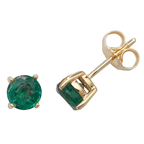 9ct Gold Round Emerald Stud Earrings