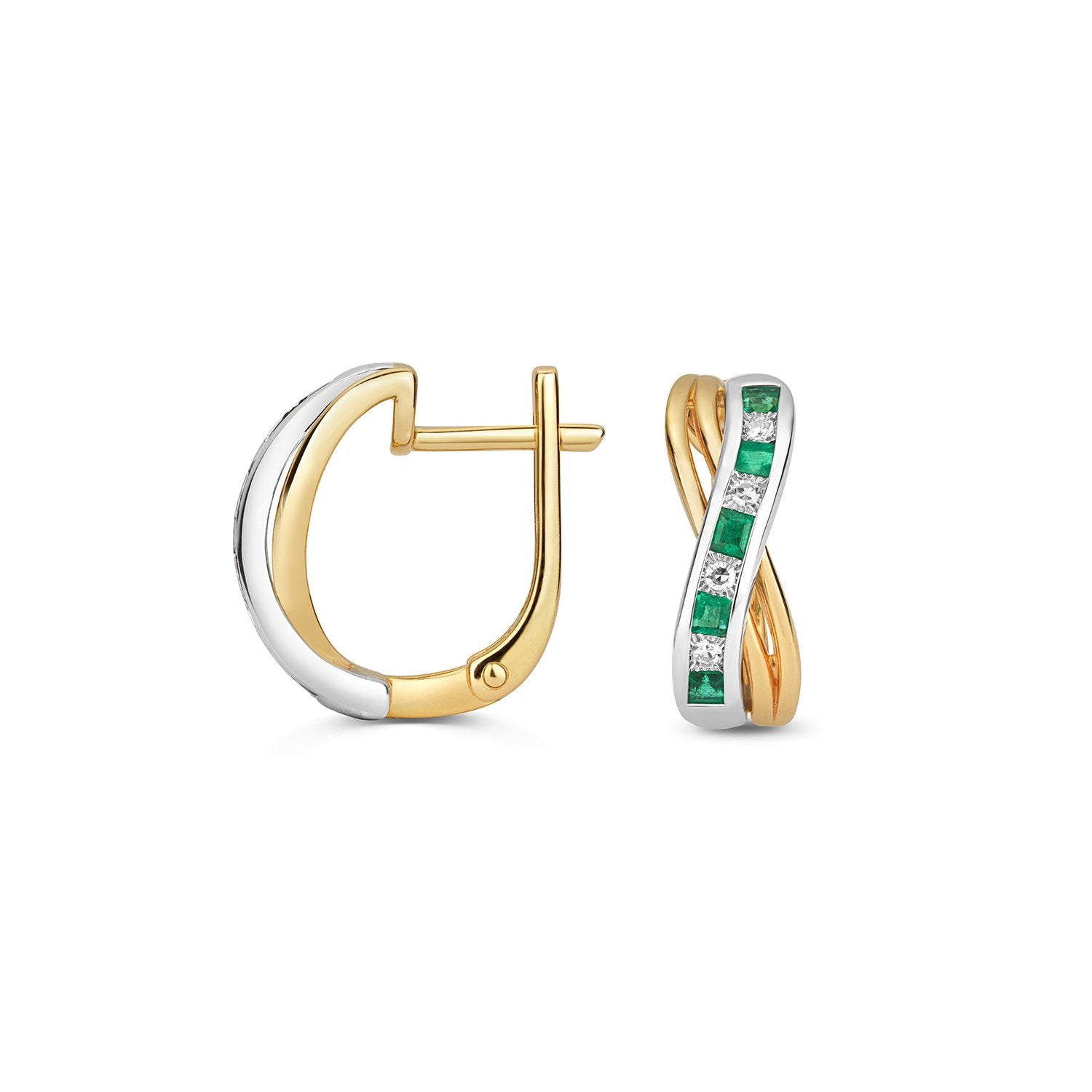 Square Emerald & Diamond Huggie Earrings