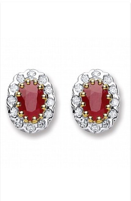 Ruby & Diamond Oval Stud Earrings