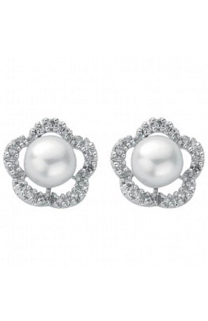 Pearl & Diamond Wave Stud Earrings