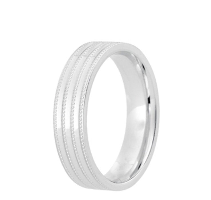 9ct Polished &  Millgrain Flat Court Wedding Ring (Dc133)