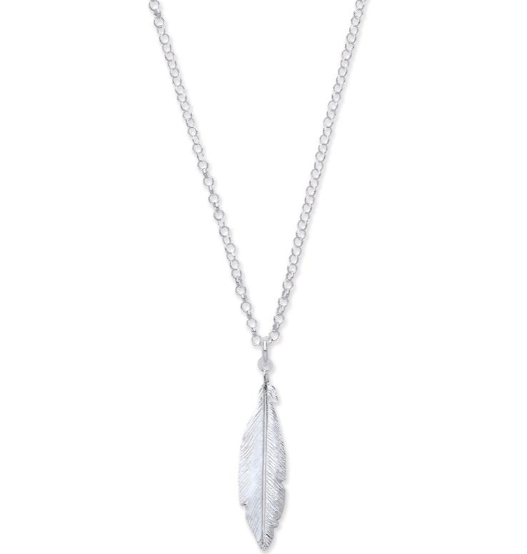 Silver Feather Pendant & Extendable Belcher Chain