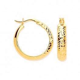 9ct Gold Diamond Cut Creole Earrings