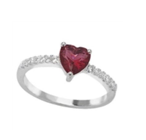 Silver Red Stone Heart Ring
