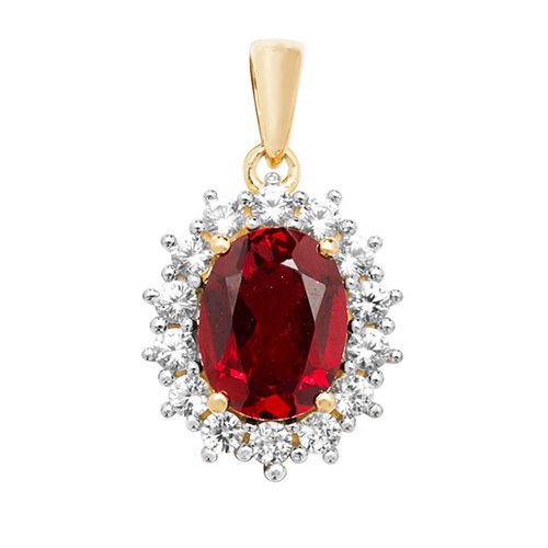 9ct Oval Created Ruby Pendant & 9ct Chain