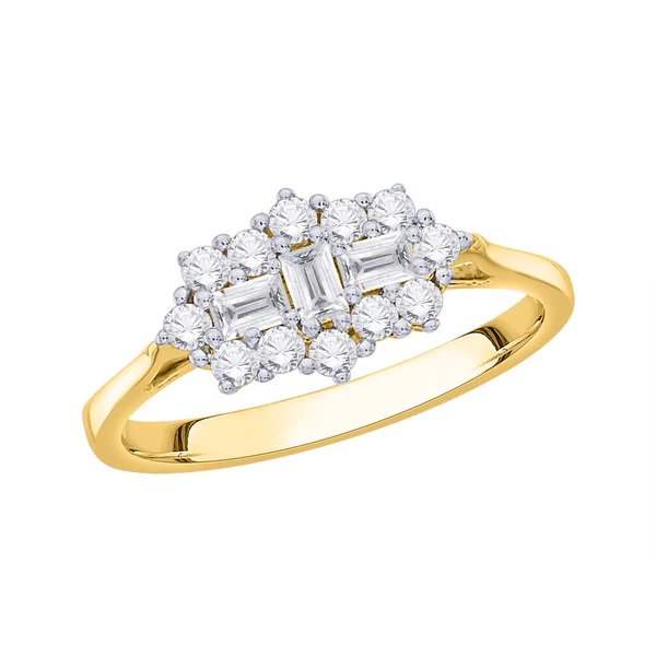 1.00ct Brilliant Cut & Baguette  Diamond Cluster Ring