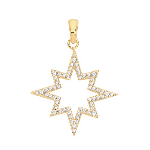Silver Gold Plated CZ Star Pendant & Chain