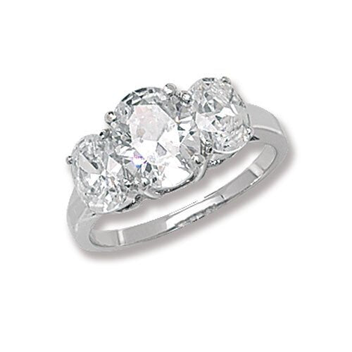 Silver 3 Stone Oval Cubic Zirconia Ring