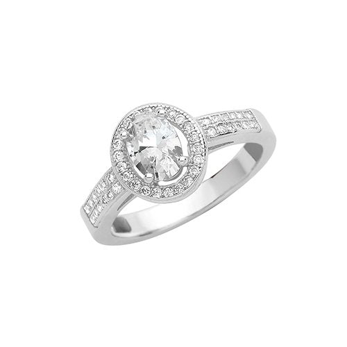 Silver Cubic Zirconia Oval Cluster Ring (G7424)