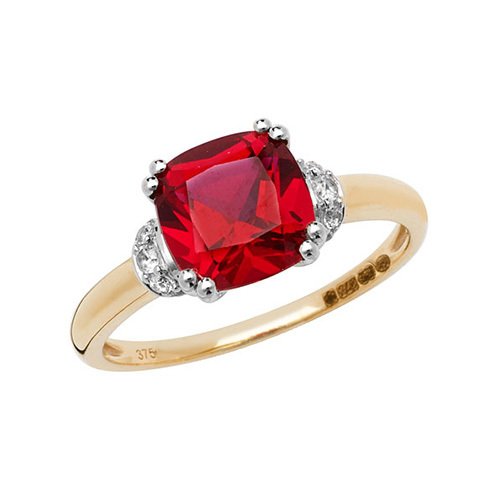 9ct Yellow Gold Created Ruby Ring (Rn1201r)