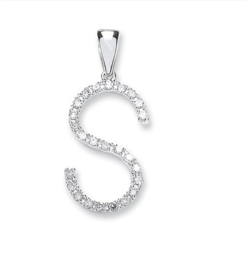 9ct White Gold Diamond Initial Pendant & Chain