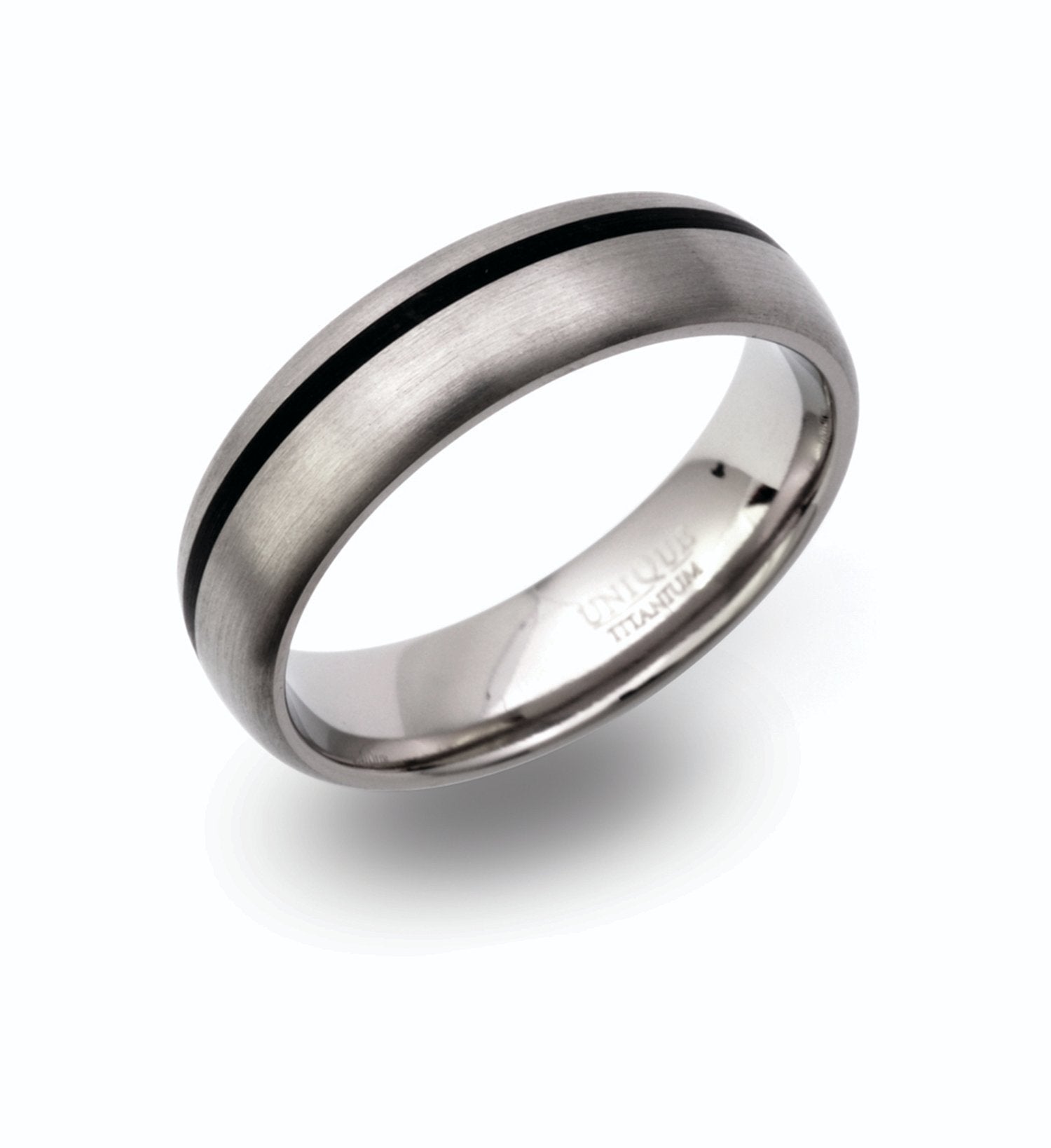 Titanium 6mm Gents Brushed Black Line Wedding Ring