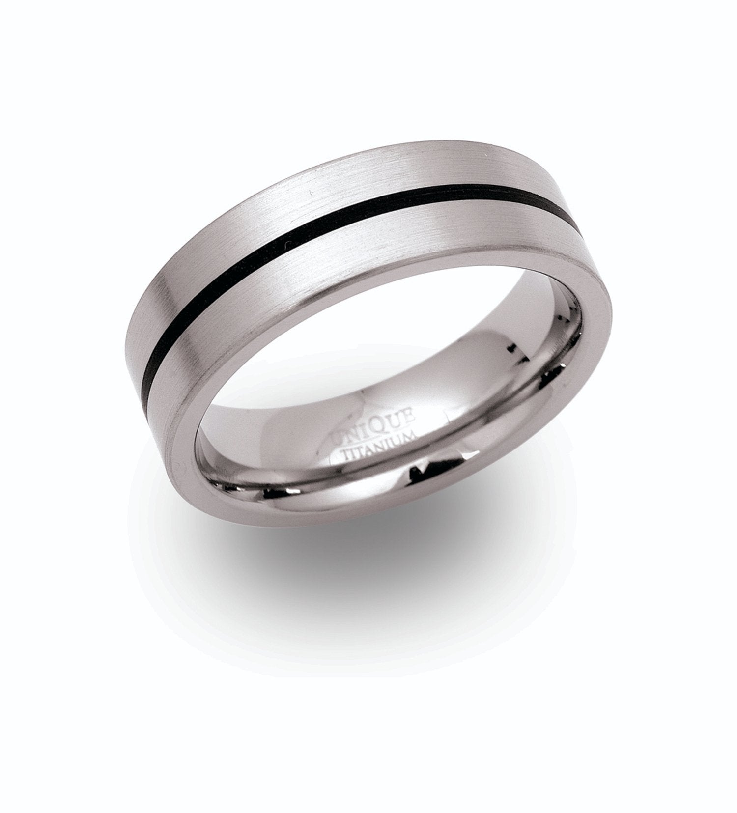 Titanium 7mm Brushed Black Line Wedding Ring