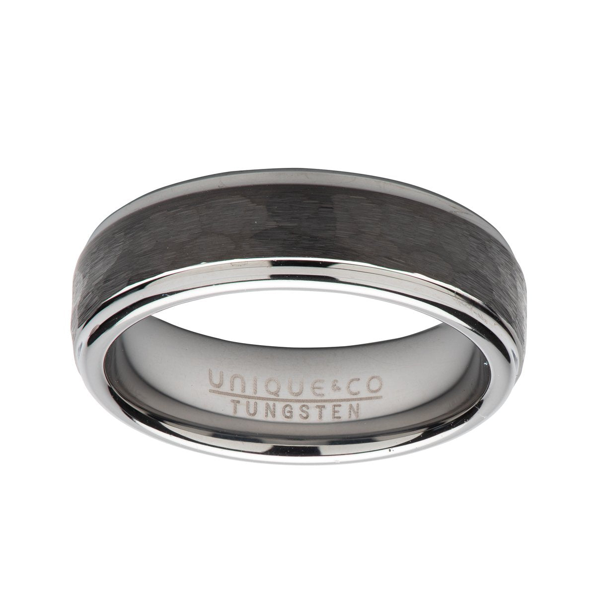 Tungsten 7mm Hammered Black IP Plated Wedding Ring